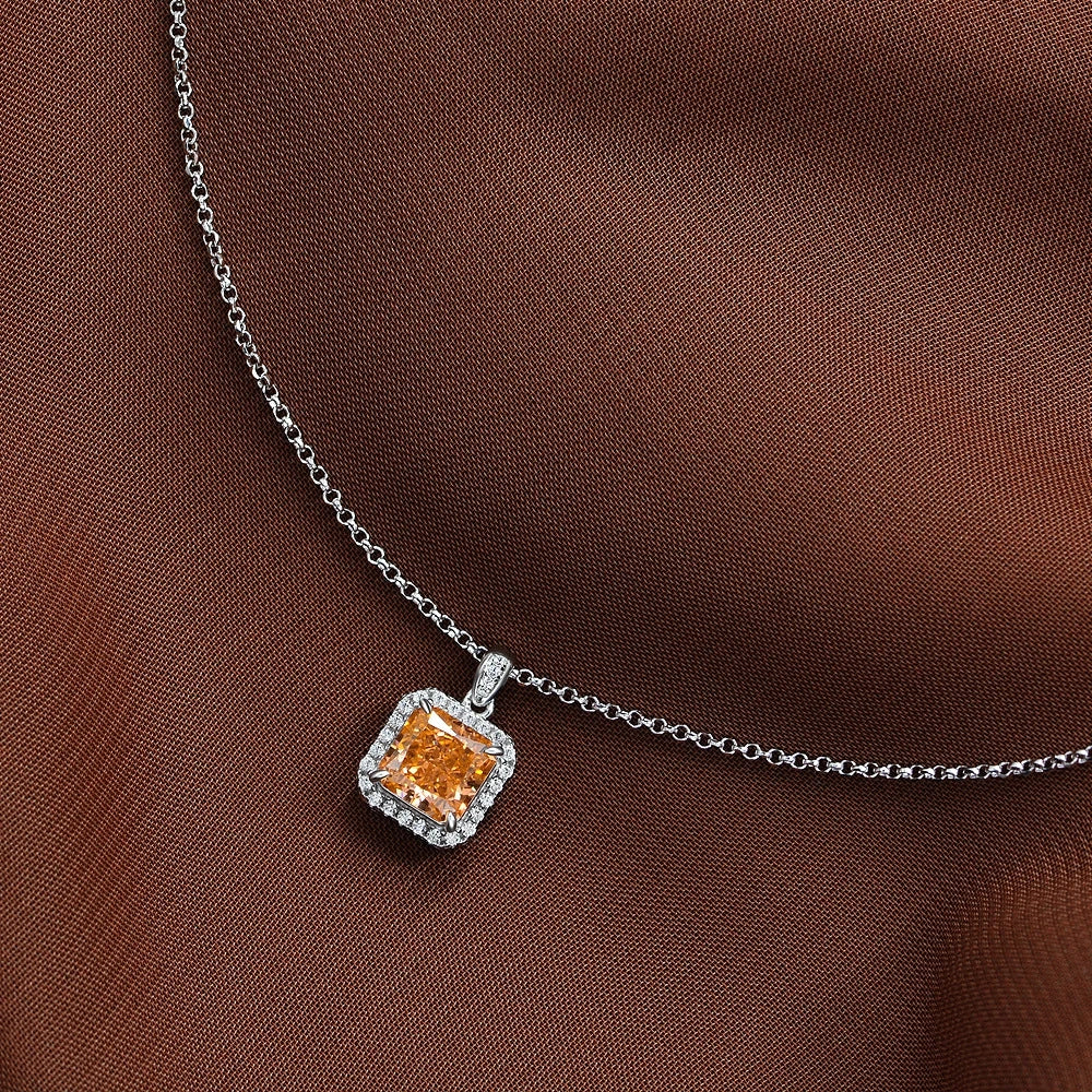 MUSHAN Jewelry Factory New 925 Silver 2 Carat Necklace Square 7*7 High Carbon Diamond Pendant European and American Style