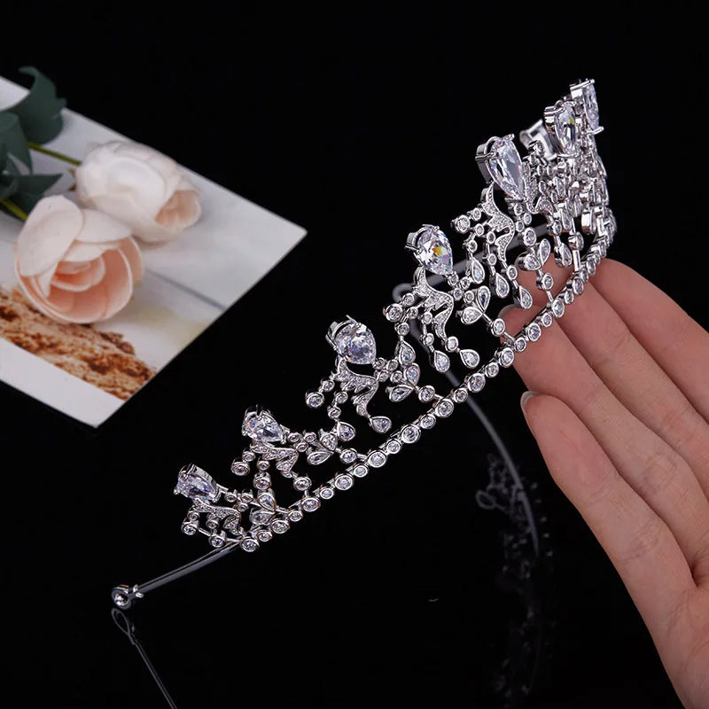 ROMANTIC Wholesale Luxury Princess Hair Accessories Wedding Pageant Cubic Zircon Tiara Crowns