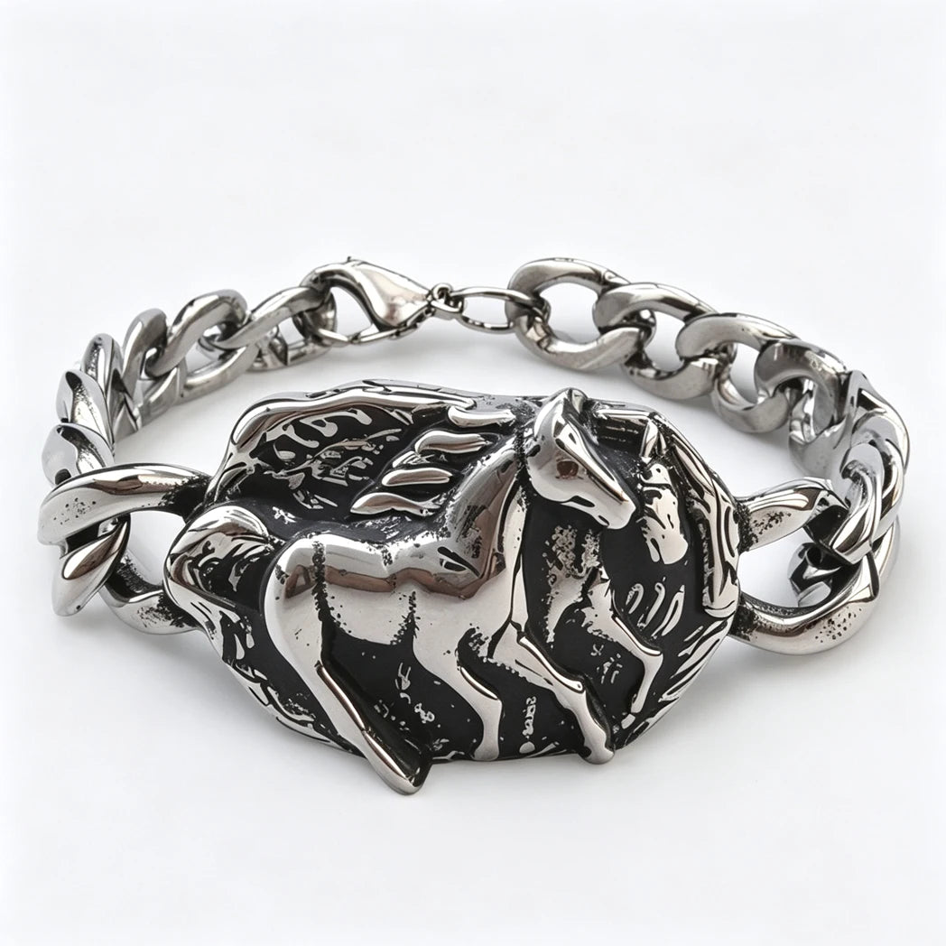 Vintage Men's Stainless Steel Bracelet Gothic Skull Celtic Knot Cross Cuban Chain Woven Braid Street Style Jewelry Gift