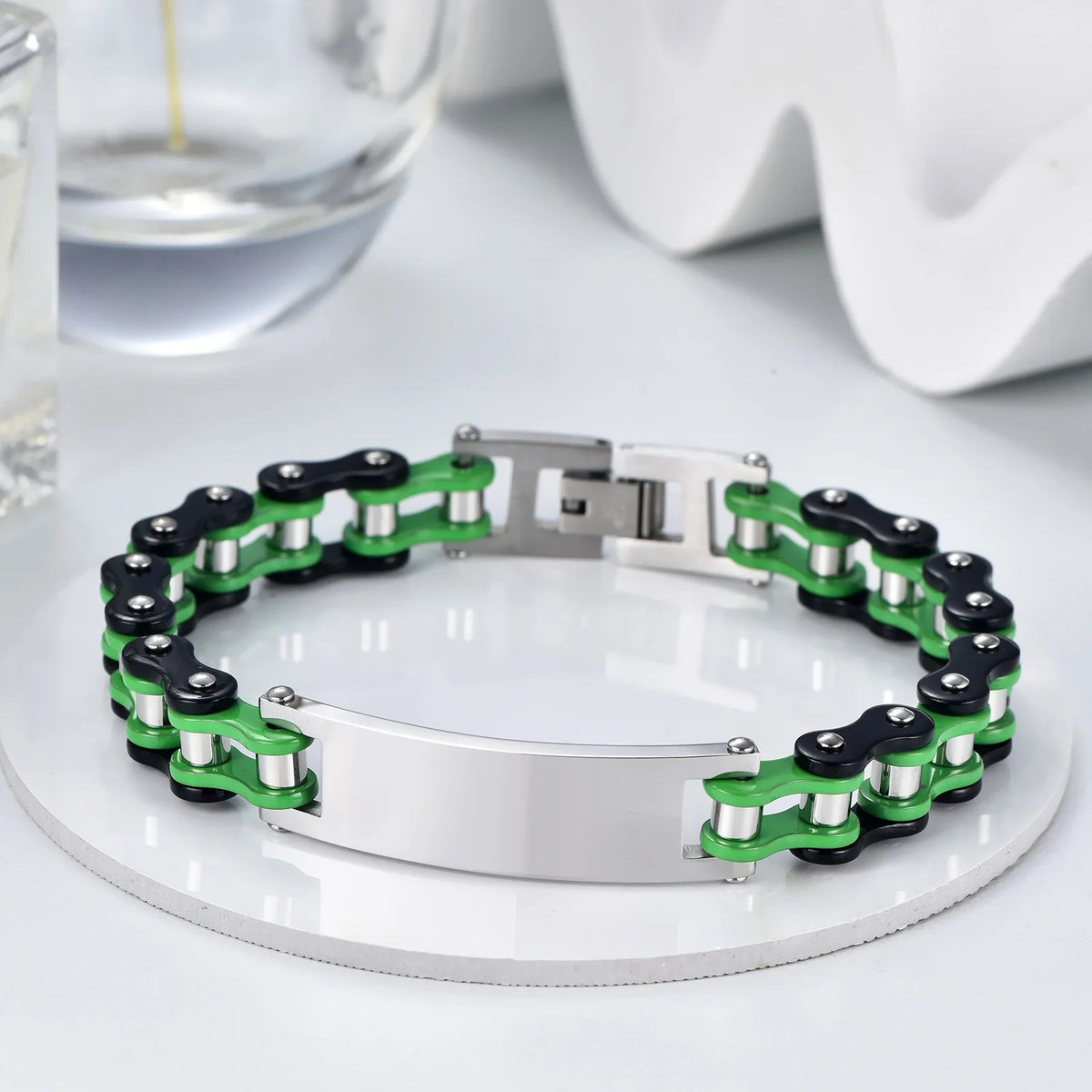 REBEL European American Trendy Titanium Steel Motorcycle Bicycle Chain Bracelets Hip-Hop Curved Geometric Stainless Steel Fashion Link