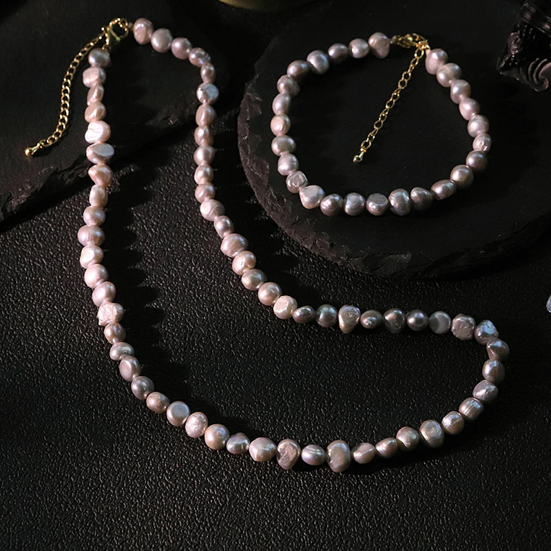 Colorful Natural Freshwater Pearl Necklace  Bracelet Set Handmade Design Set for Banquet Wedding Women's Jewelry GS0232
