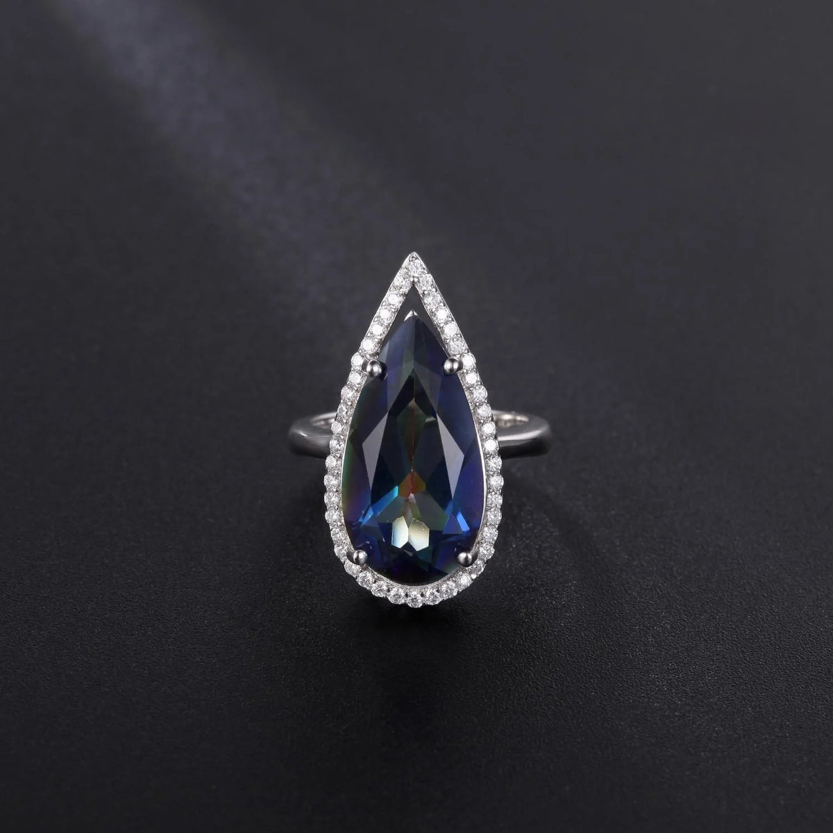 ArtistA C3260 Abiding Light Luxury Natural Gemstone Blueish Mystic Quartz 925 Sterling Silver Halo Pear Waterdrop Shape Jewelry Set