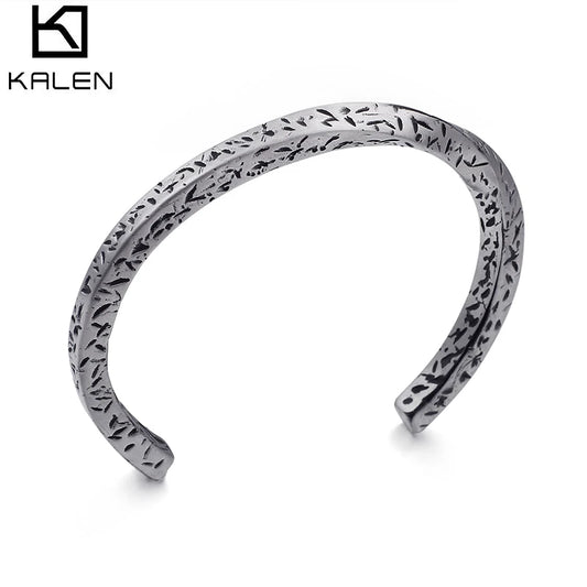 KALEN Silver Stainless Steel Opening Cuff Men Charm Twisted Fashion Bangle