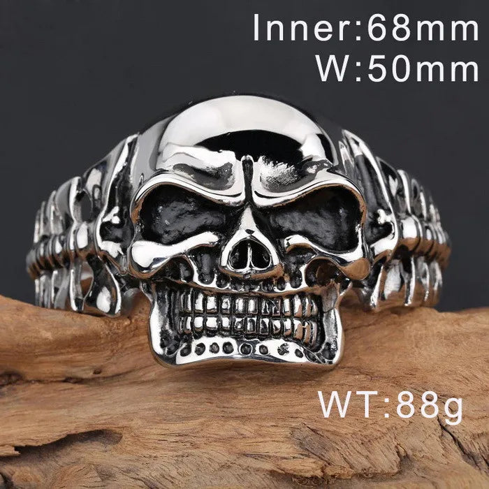 KALEN Punk Stainless Steel Men Bracelet Skull Cuff Open Bangle Bracelet