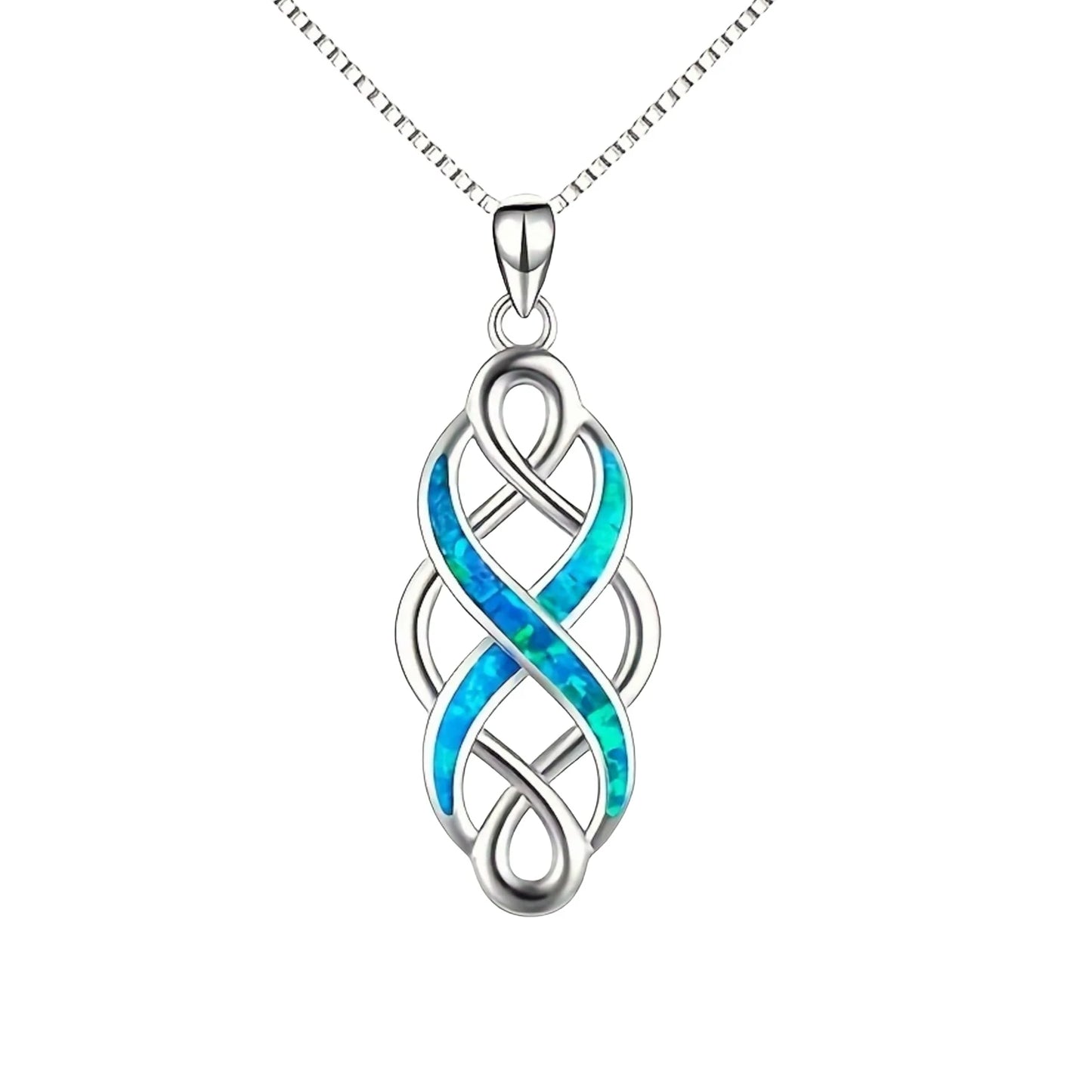 Opal Simple Necklace for Women Fashionable Style Blue Three Treasures Pendant Opal Necklace
