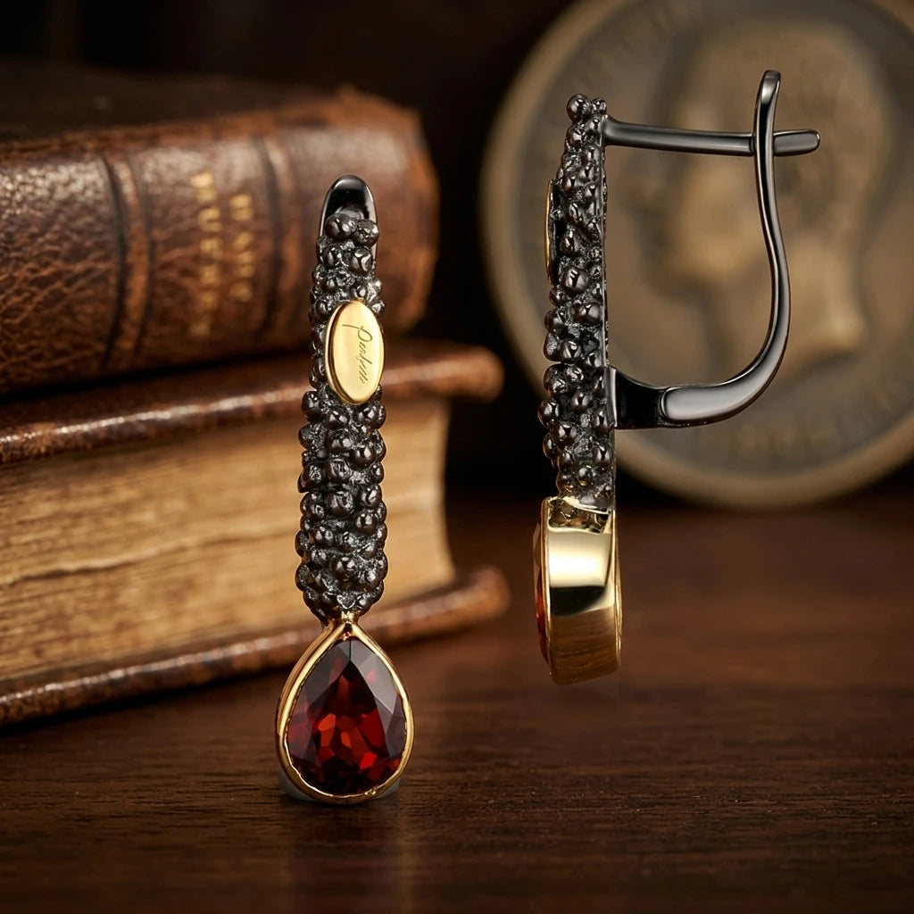 Wholesale Women's Vintage Garnet 925 Sterling Silver Pendant Earrings with English Lock for Party and Gift