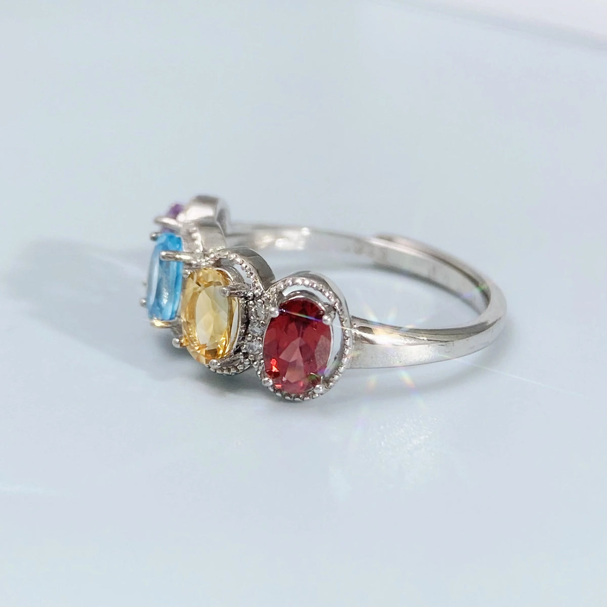 Gioiellieri Real Natural Gemstone Ring with S925 Sterling Silver Multi Color Amethyst Garnet Topaz Peridot Citrine Fine Jewelry for Women