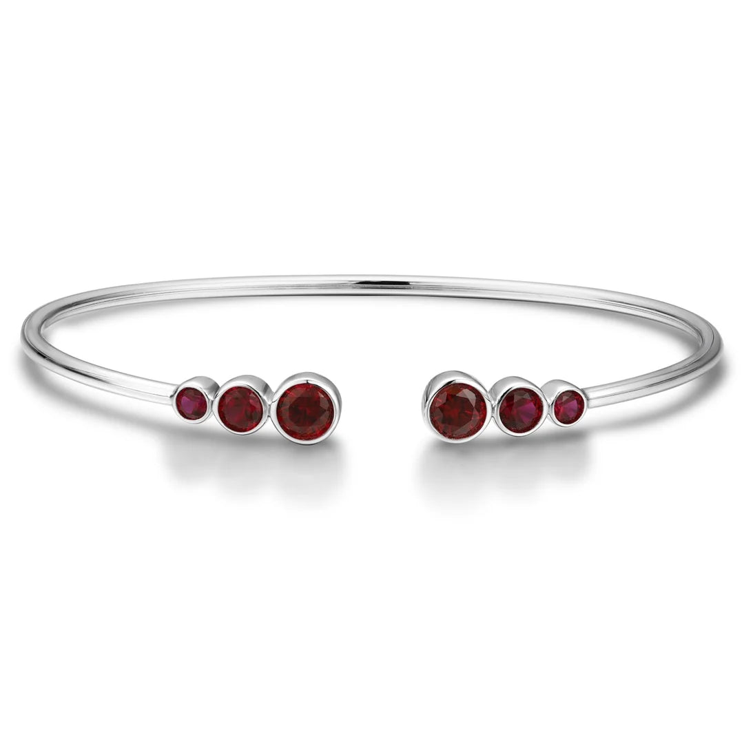 Gemfiori 925 Sterling Silver Bracelets for Women Lab Grown Colorful Sapphire Simple Design Silver Bangles Daily Wear Accessories Gifts