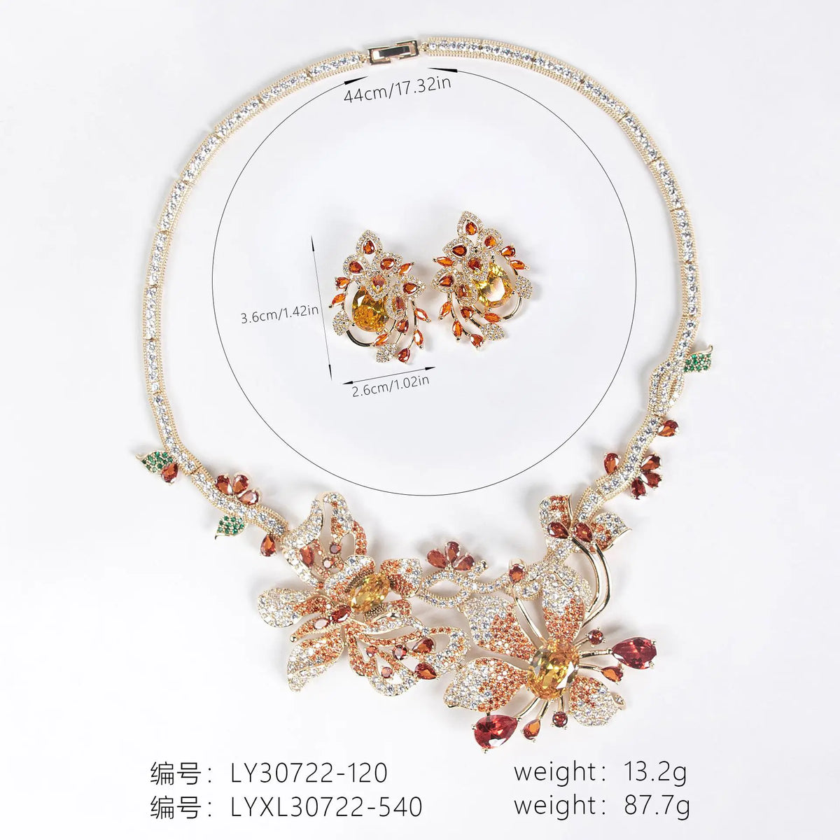 S&S Gold Plated Floral CZ Bridal Necklace & Earring Set – Collection