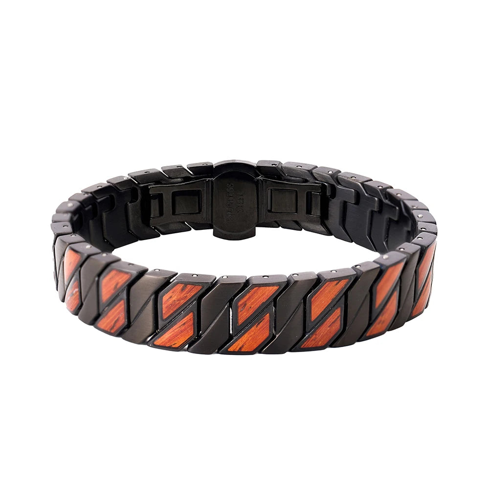REBEL Gold Plated Punk Style Wooden Bracelet Support Custom Logo Waterproof Hybrid for Men's Anniversary Gift