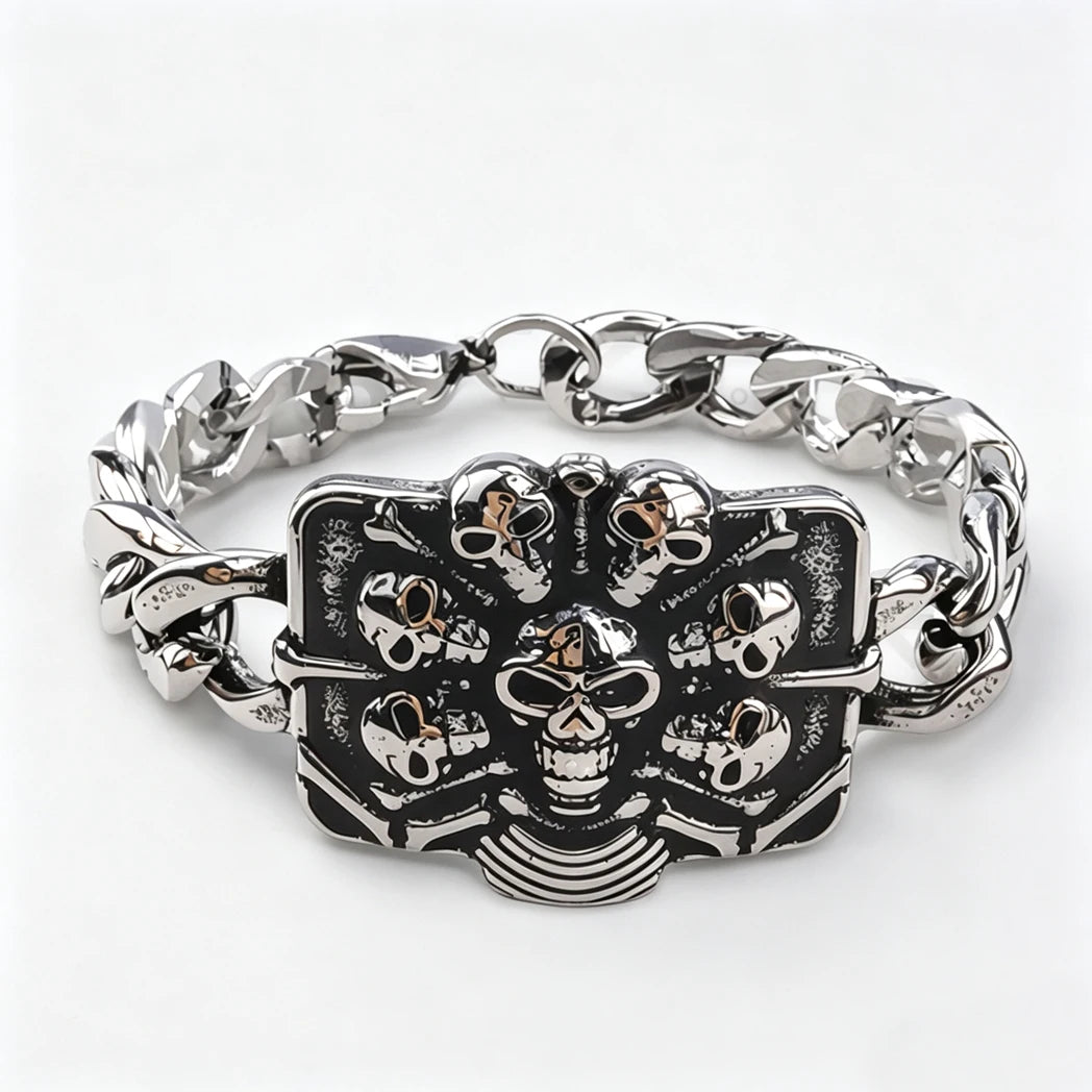 Vintage Men's Stainless Steel Bracelet Gothic Skull Celtic Knot Cross Cuban Chain Woven Braid Street Style Jewelry Gift