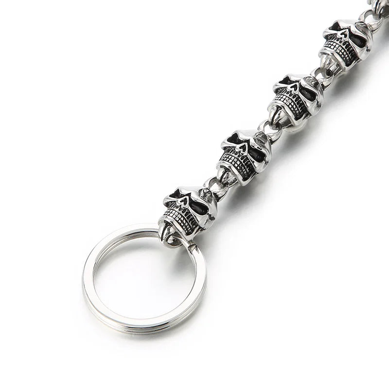 REBEL Men Punk Stainless Steel OT Clasp Skull Links Bracelet&Necklace/Waist Chain Jewelry Set