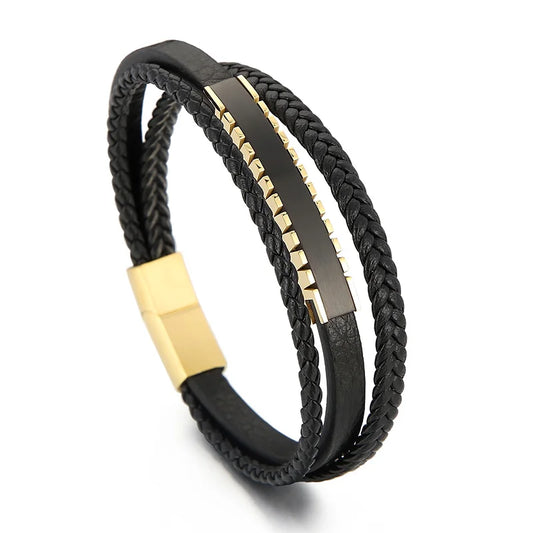 KALEN Unisex 220mm Causal Stainless Steel&Fibre Bracelet With Custom Plate