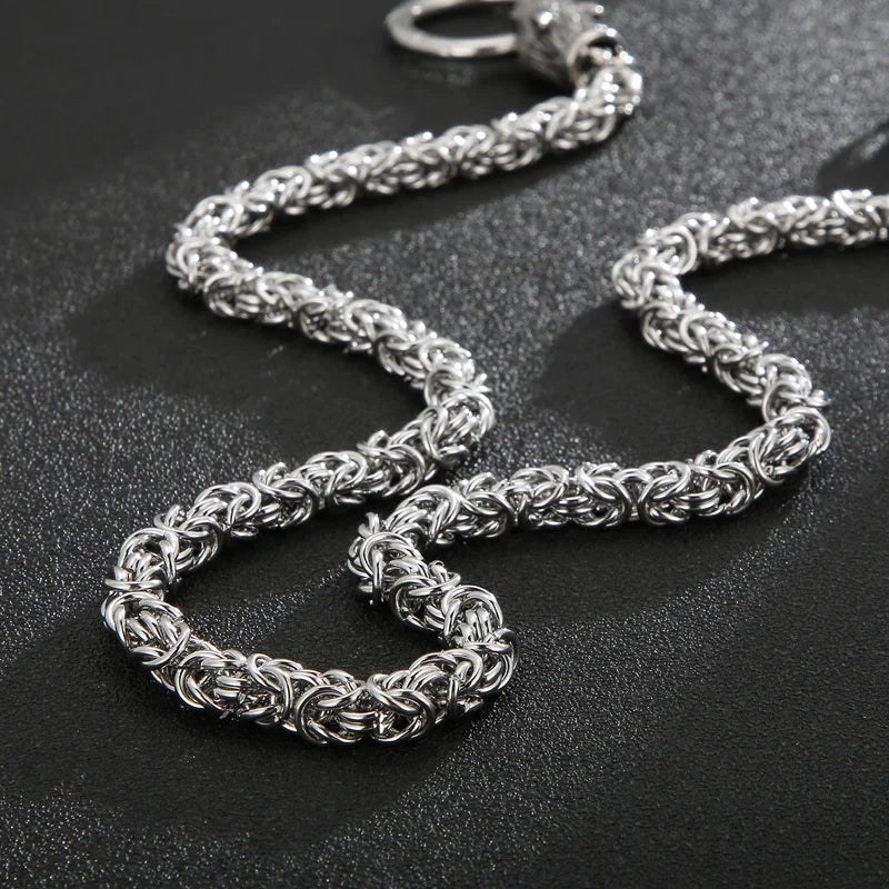 REBEL VIKING Animal Head Byzantine Chain Necklace – 316L Stainless Steel Men's Goat Tiger Wolf Pendant