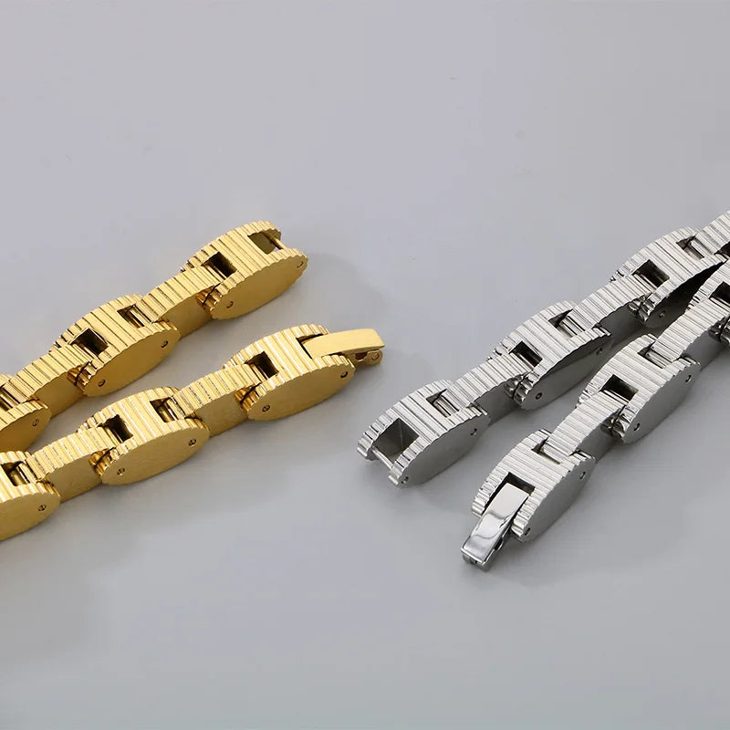 KALEN Men Casual 220mm Stainless Steel Mechanical Links Chain Bracelet