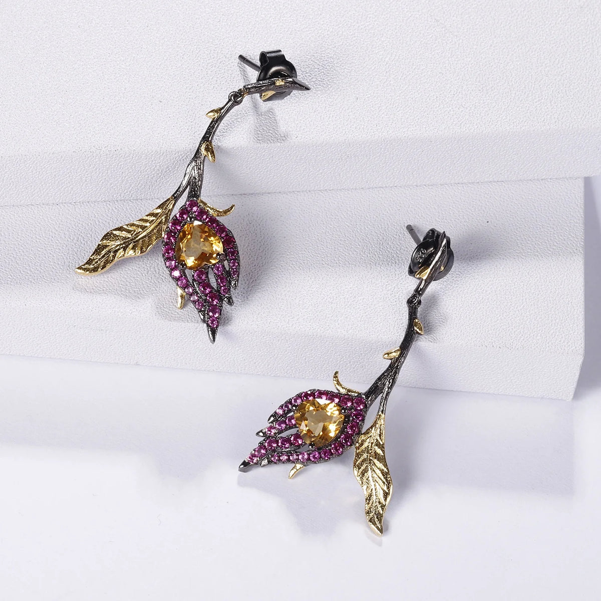 ArtistA C8185 Abiding Unique Natural Gemstone Heart Citrine Rose Flower 925 Sterling Silver Valentines Jewelry Set