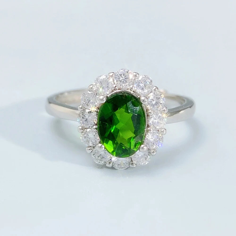 Gioiellieri Chrome Diopside Silver Ring with Pear Cut Natural Green Stone for Wedding Engagement in 925 Sterling Silver Band for Her Jewelry