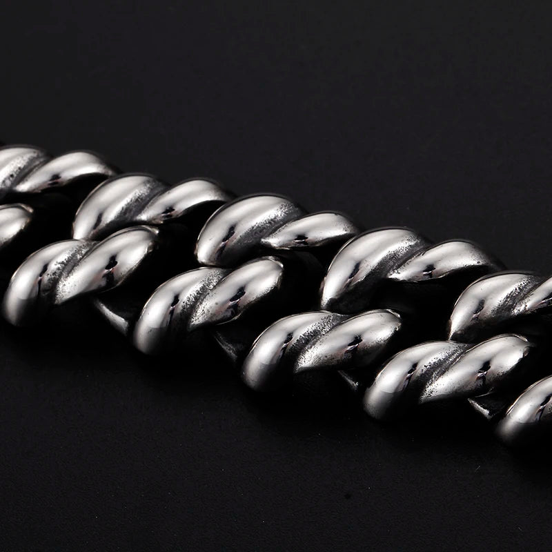 KALEN 316L Stainless Steel Heavy Silver Bracelet Bangle Men High Polish Biker Unique Chain Bracelets Jewelry