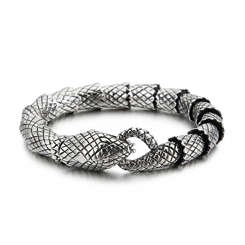 VIKING Mens Punk Vivid Snake Links Bracelet – Oxidized Black & Silver