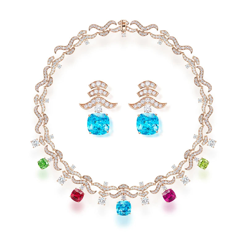 Colorful Zircon Brass Evening Gown Necklace Earring Set High-end Luxury  Dubai Fashionable Women's Jewelry
