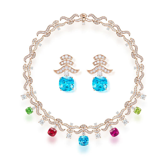 Colorful Zircon Brass Evening Gown Necklace Earring Set High-end Luxury  Dubai Fashionable Women's Jewelry