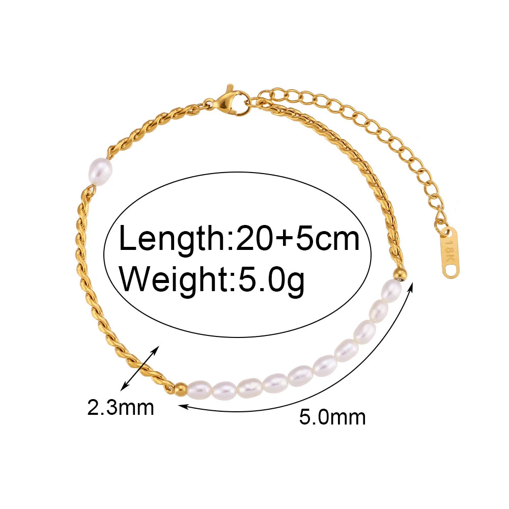 Dreamshow Jewelry Anklet Set Fresh Water Pearl 18k Gold Plated Stainless Steel Anklets for Women