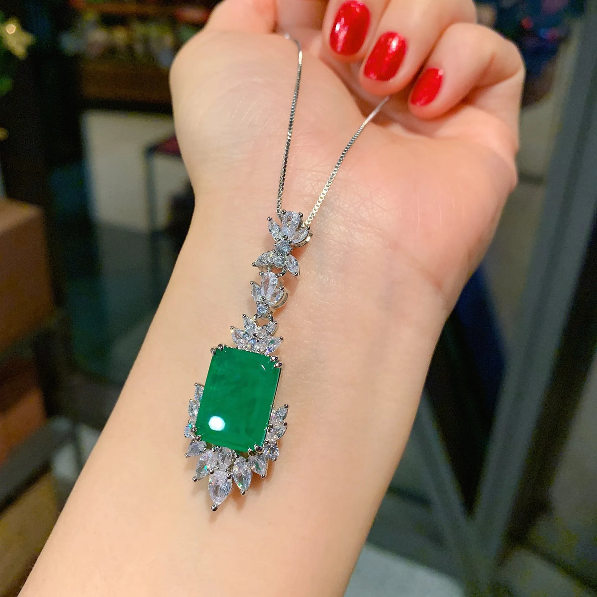 Gemfiori High Quality Luxury Vintage Flower Square Gemstone Design Drop Earring Ring Necklaces Brass Platinum Plated Wedding Jewelry Set