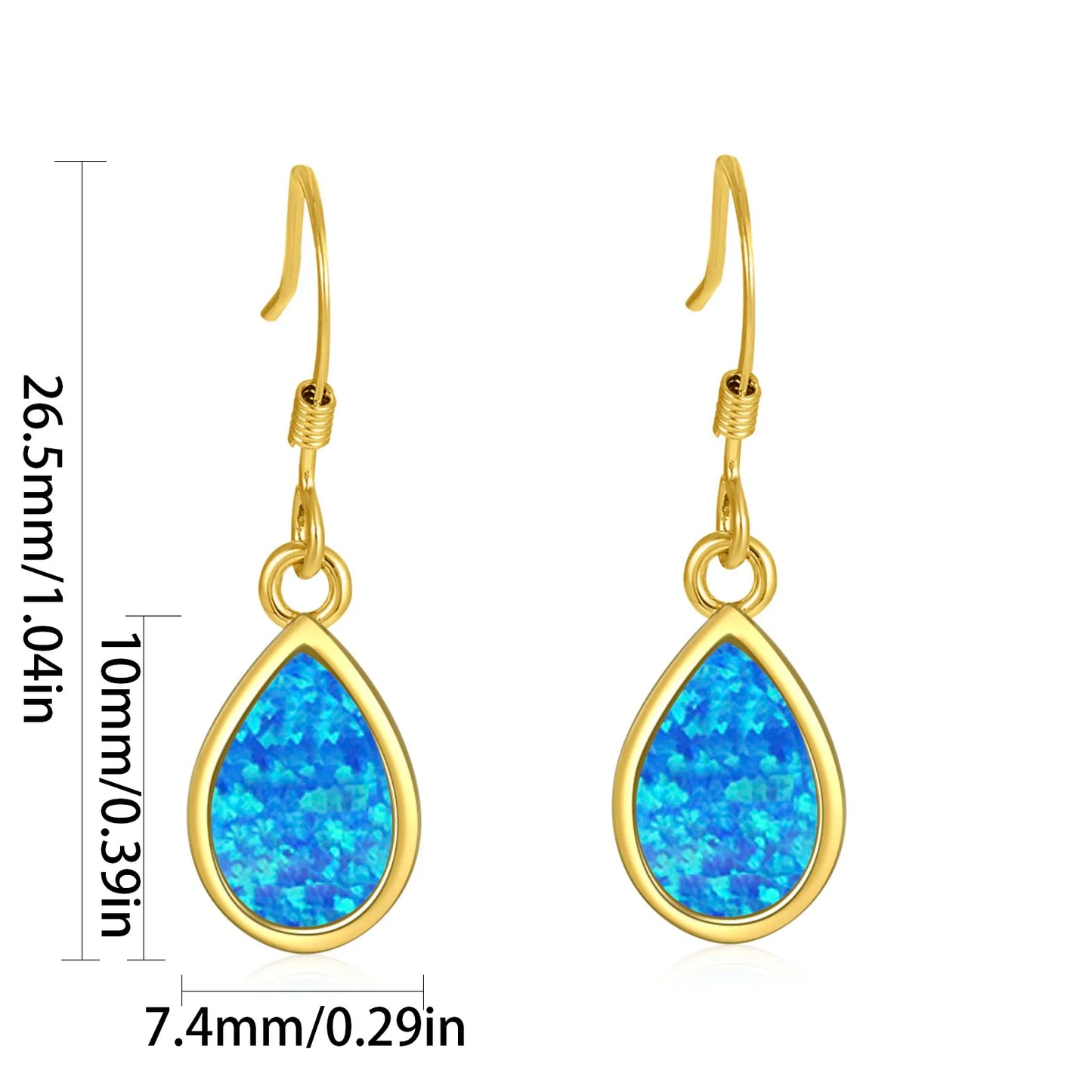 Gilded Teardrop Opal Drop Earrings - Iridescent Multi-Color Opal Inlaid | Retro-Chic Jewelry Bulk Gifts