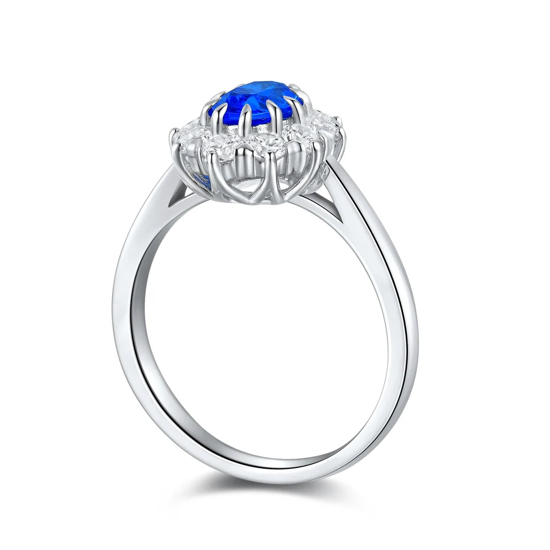 Gemfiori S925 Silver Cultured Cobalt Spinel Ring Main Stone: 0.95CT Side Stones: 1.105CT Weight: 3.17g