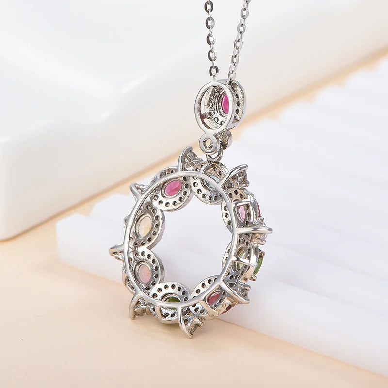Gioiellieri Natural Tourmaline Oval Cut Platinum Plated 925 Sterling Silver Women's High-end Customized Solitaire Pendant Luxury Necklace