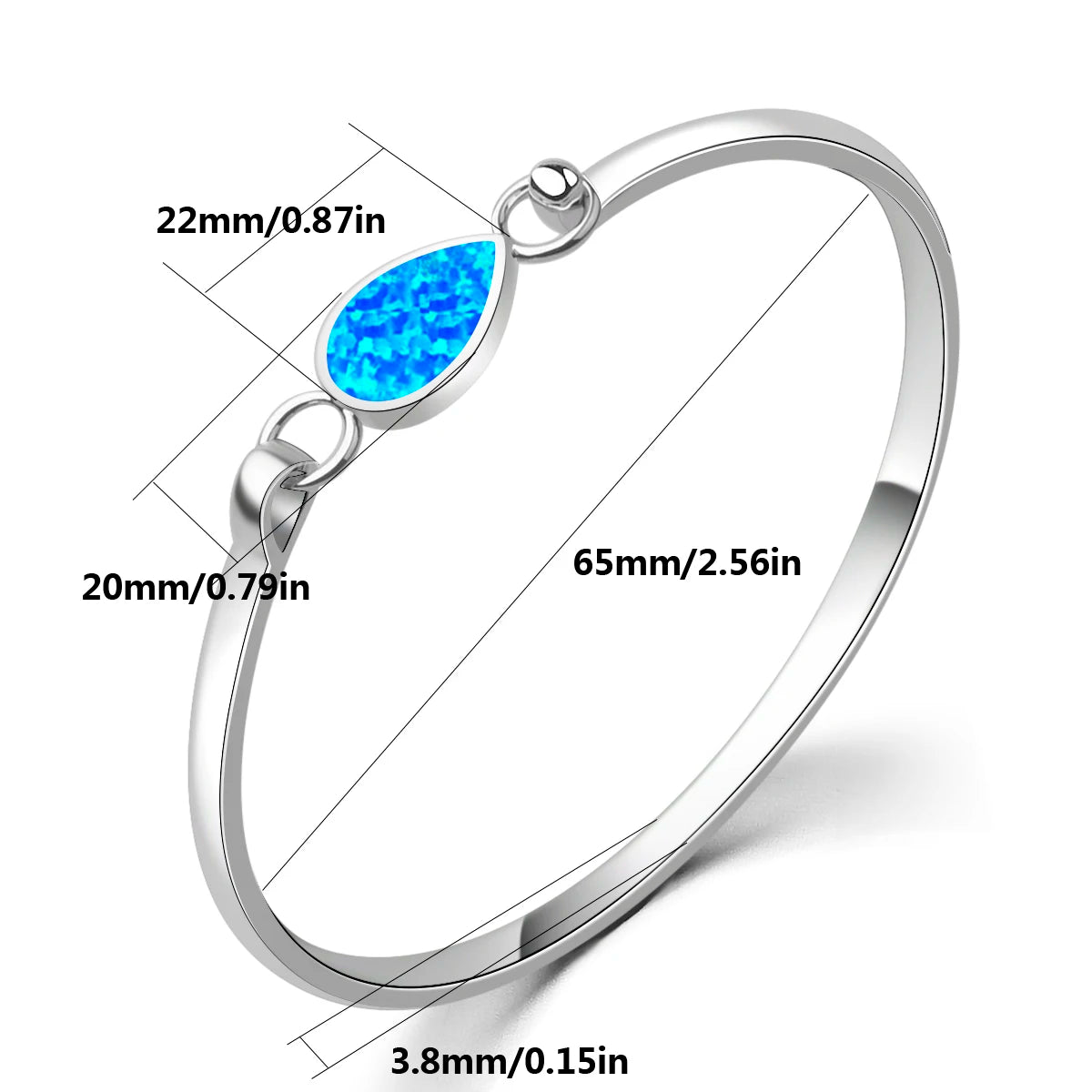 Dainty Teardrop Blue Opal Bangle - Minimalist Silver Bracelet for Daily Elegance