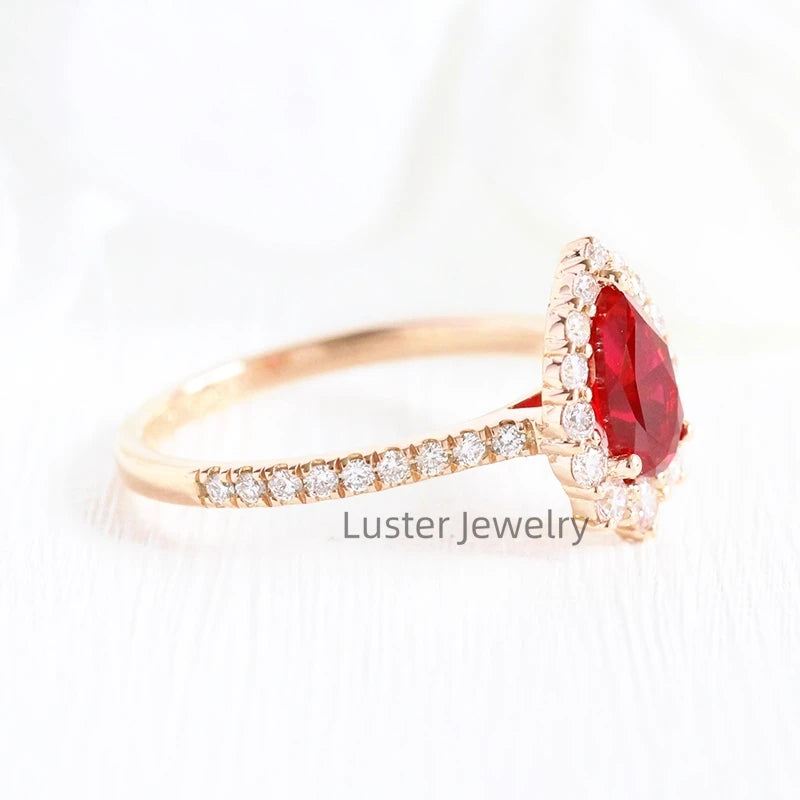 Gemfiori Luster Jewellery 10/14/18k Wedding Red Ruby Moissanite Ring Gold Sterling Silver 925 Rings for Women