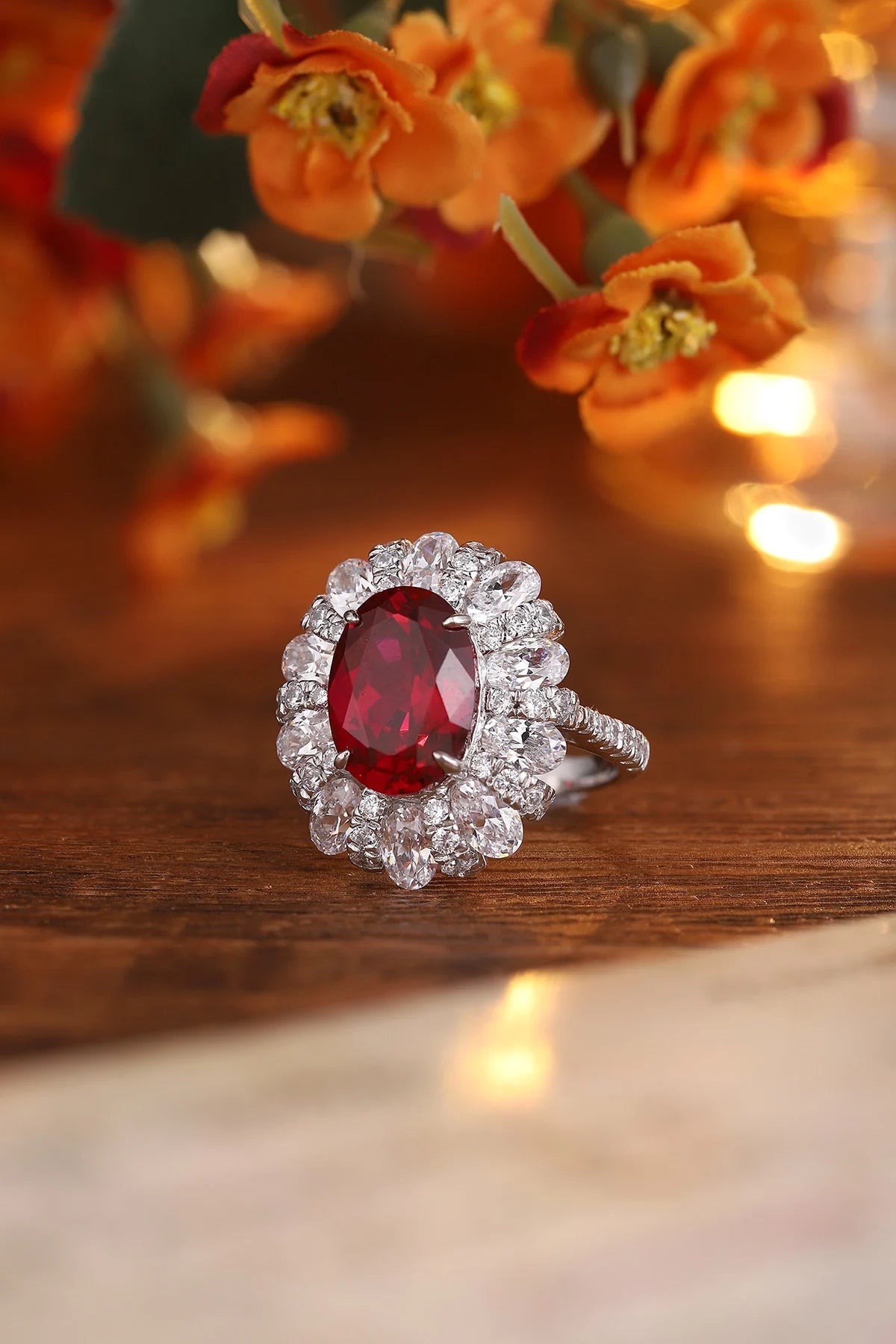 Gemfiori Jewelry Trendy High Quality S925 Silver Cultivated Ruby Ring Unisex Engagement Ring for Wedding Party or Gift