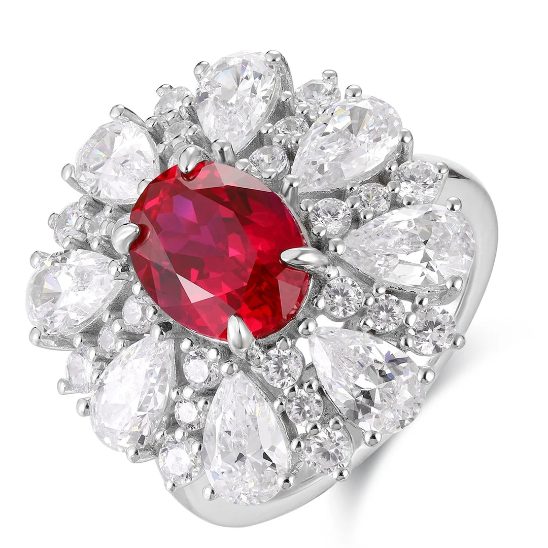 Gemfiori Jewelry Trendy High Quality S925 Silver Cultivated Ruby Ring Unisex Engagement Ring for Wedding Party or Gift