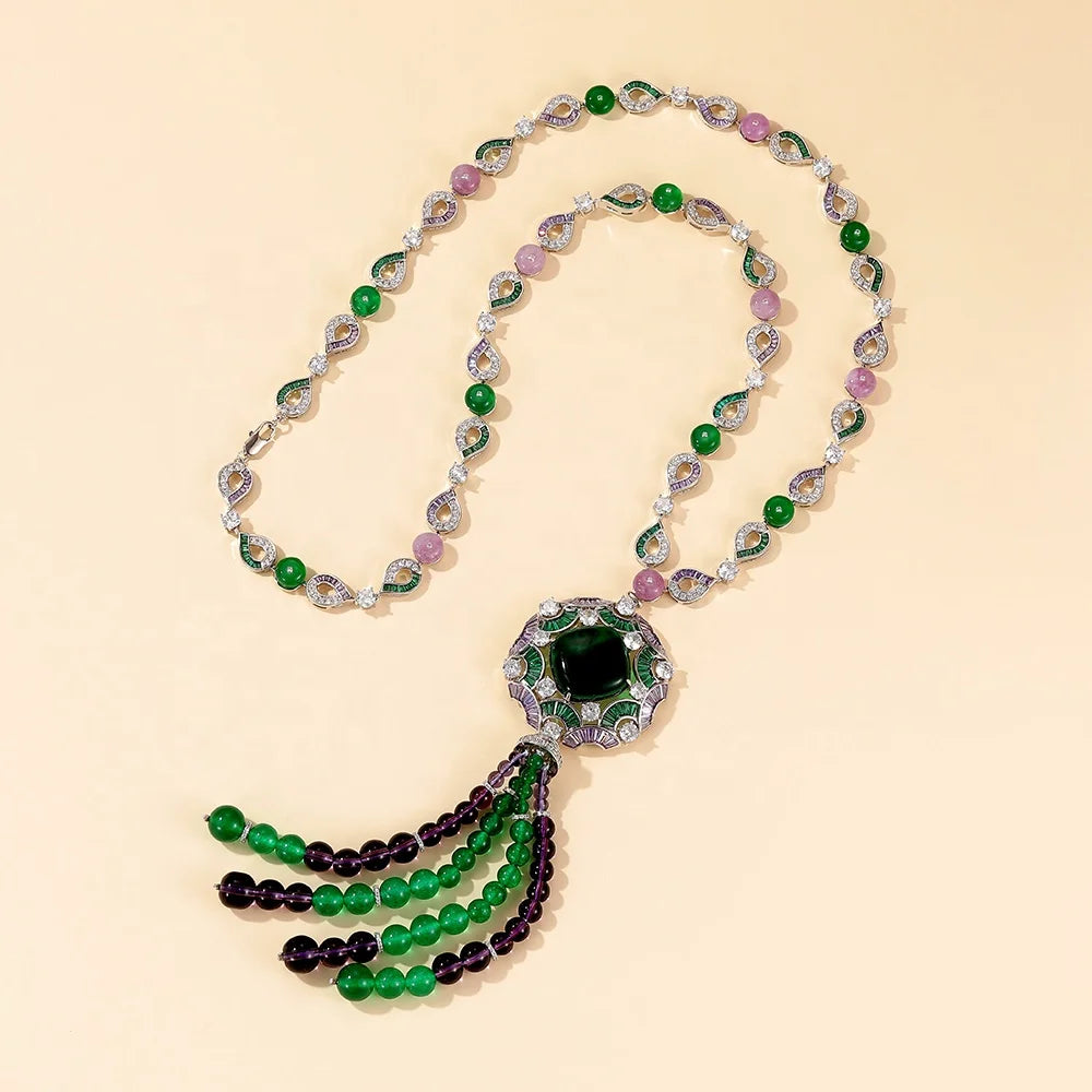 Gemfiori Tassel Design Nigerian Wedding Jewelry Sets Extra Large Jewelry Sets Necklace Earring Set for Temperamental Ladies