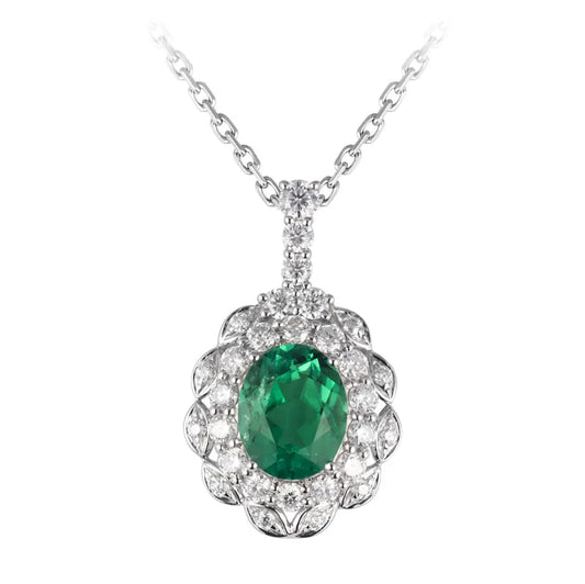 Gemfiori Messi Jewelry Necklace Women Square Pendant Trend Custom Emerald Made Gift White Gold Romantic Party Wedding Necklace