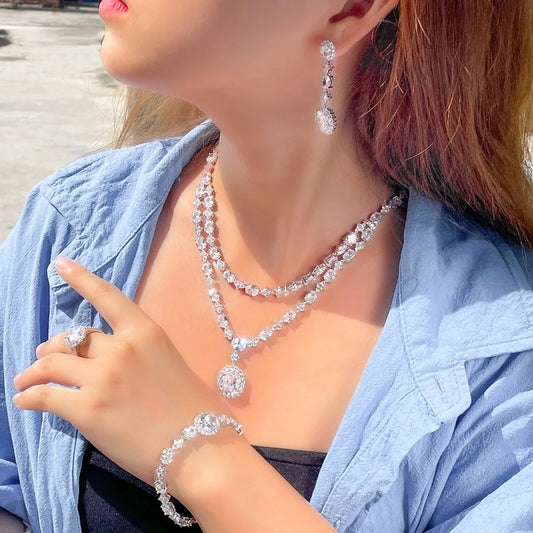 Read to Ship 4pcs Jewelry Sets Luxury Bridal White Zirconia Diamond Gorgeous 4 Pcs Jewelry Set