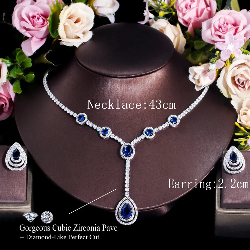 Top Quality Water Drop Emerald Green Cubic Zirconia Women Jewelry Set for Wedding Party Bridesmaid Gift Engagement Accessories