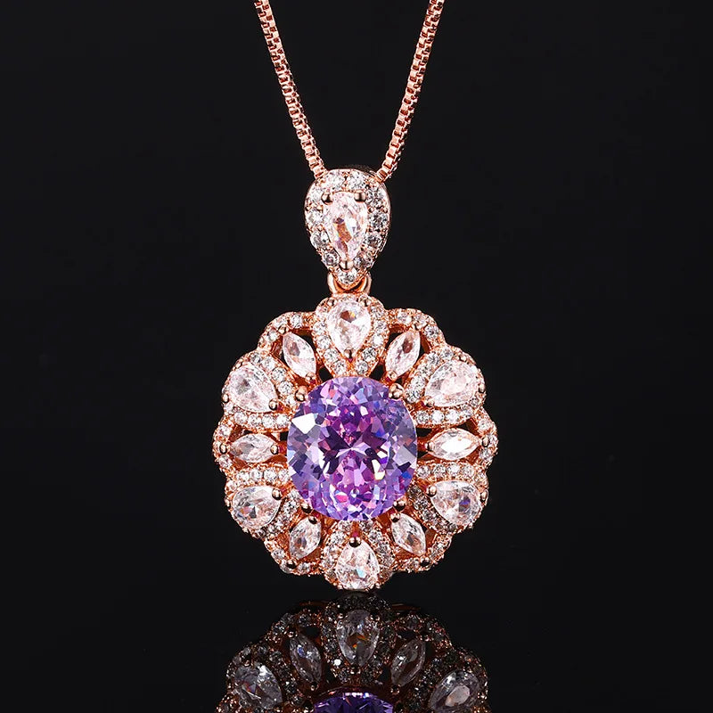 Gemfiori Advanced Color Treasure Purple Three Piece Jewelry Earnail Necklace Ring Female Ins Luxury Versatile Set