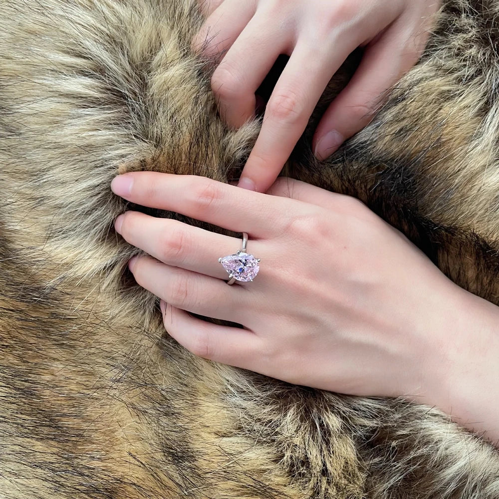 MuShan Jewelry Factory New 4.5ct High Carbon Diamond Ring in 925 Silver From Europe and America Pink Teardrop Shaped 10*14
