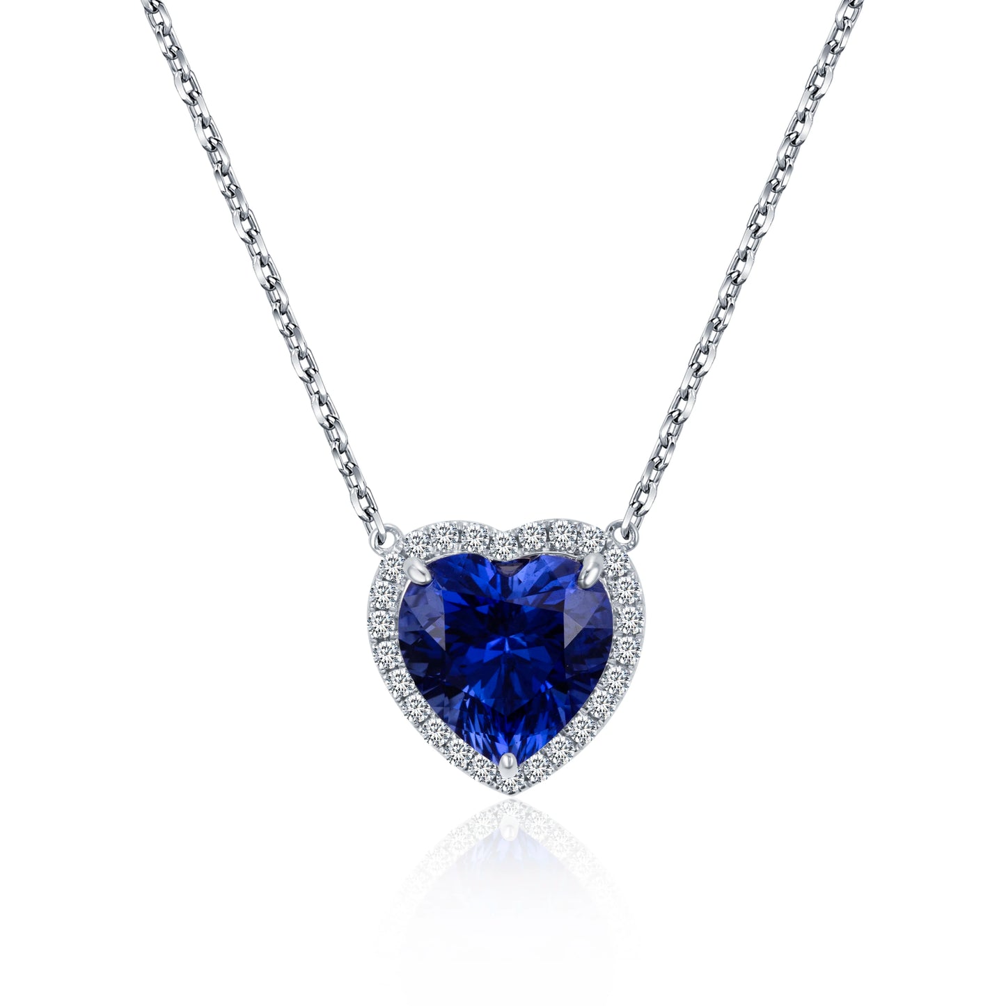 Messi Jewelry MSN-687  Royal Blue Heart 12mm*12mm  Gemstone Necklace Pendant 18K White Gold