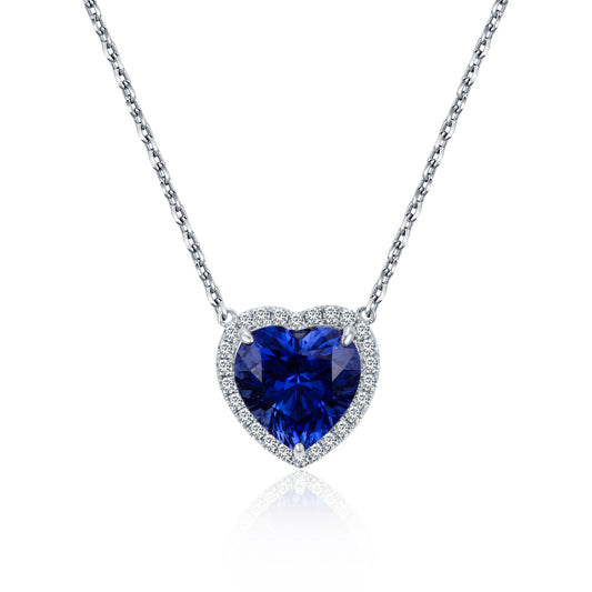 Messi Jewelry MSN-687  Royal Blue Heart 12mm*12mm  Gemstone Necklace Pendant 18K White Gold