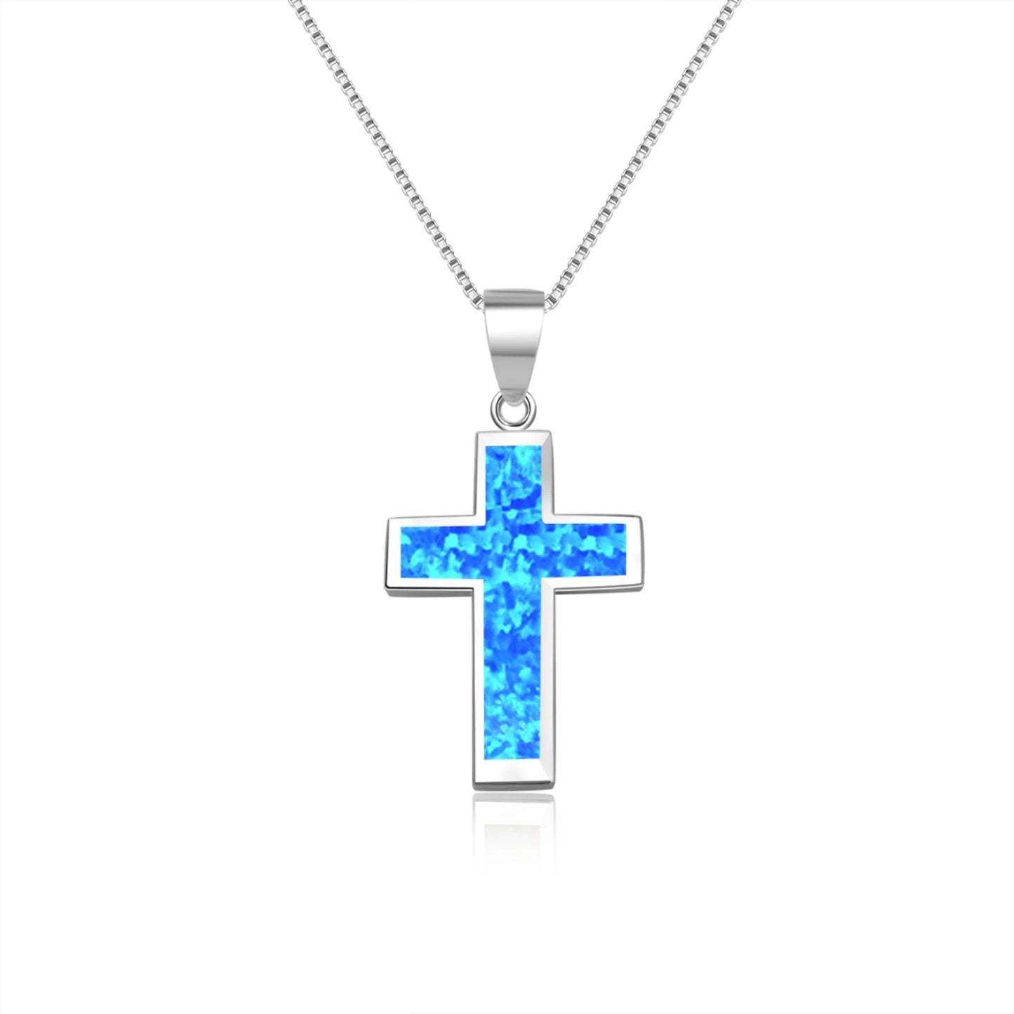Blue Opal Cross Pendant | Silver Christian Jewelry Necklace
