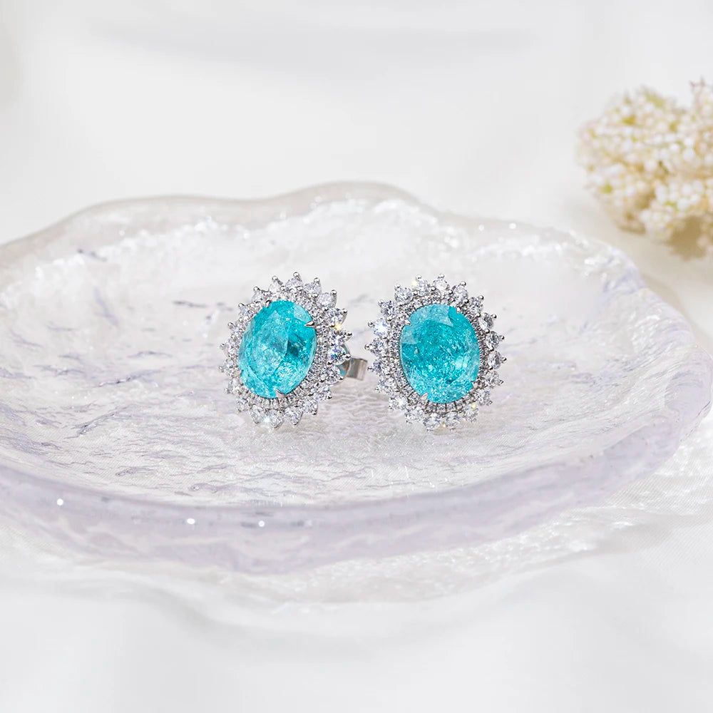 Custom Jewelry MSE-865 Fashion Earring Jewelry PT950 Oval Cut Paraiba Lab Grown Gemstone Stud Earrings