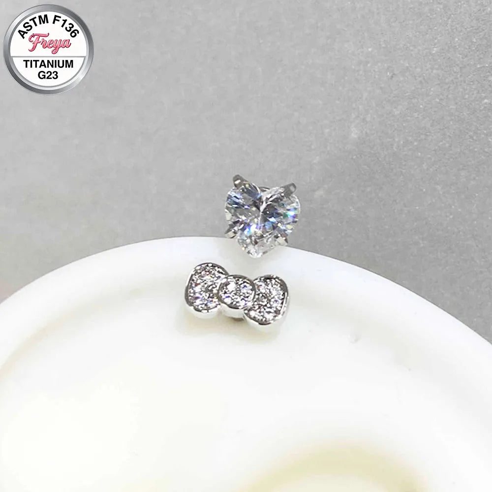 S&S ASTM F136 Titanium Zircon Stud Earrings | Rosette & Heart | 3 Designs