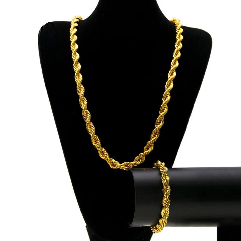 REBEL NUOYA Fashion Jewelry 8mm 10mm Chunky Rope Chain Necklace 18K Gold Plated Stainless Steel Twisted Rope Chain