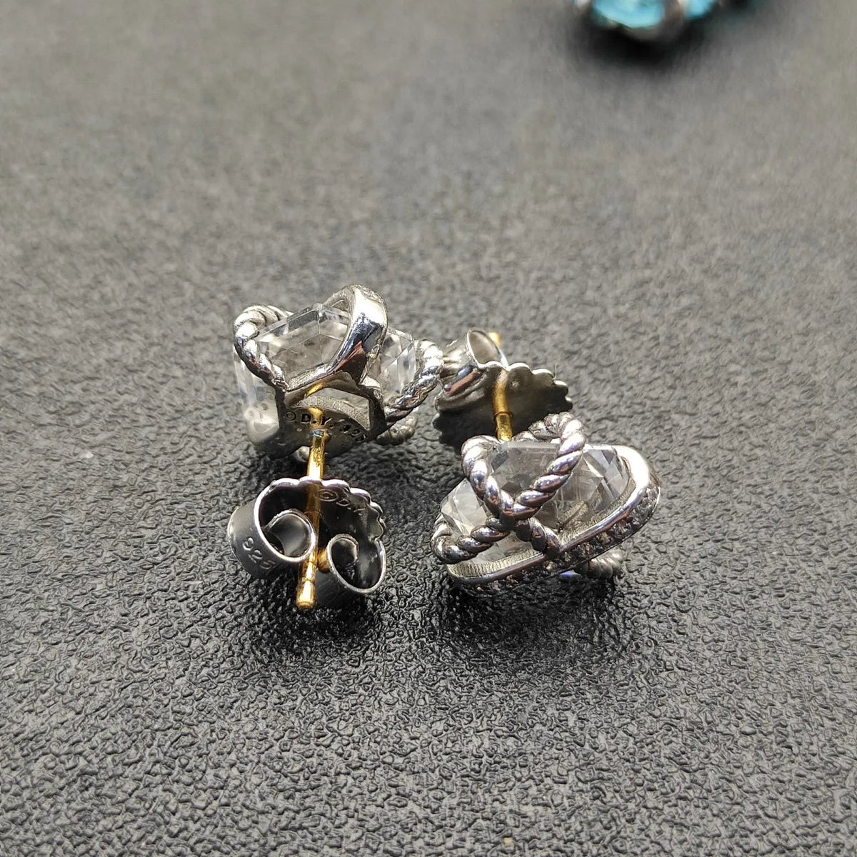FASHIONISTA DY High-Quality Silver-Plated Hexagonal Diamond Stud Earrings. Gold-Plated Colored Gemstone Stud Earrings. Jewelry.