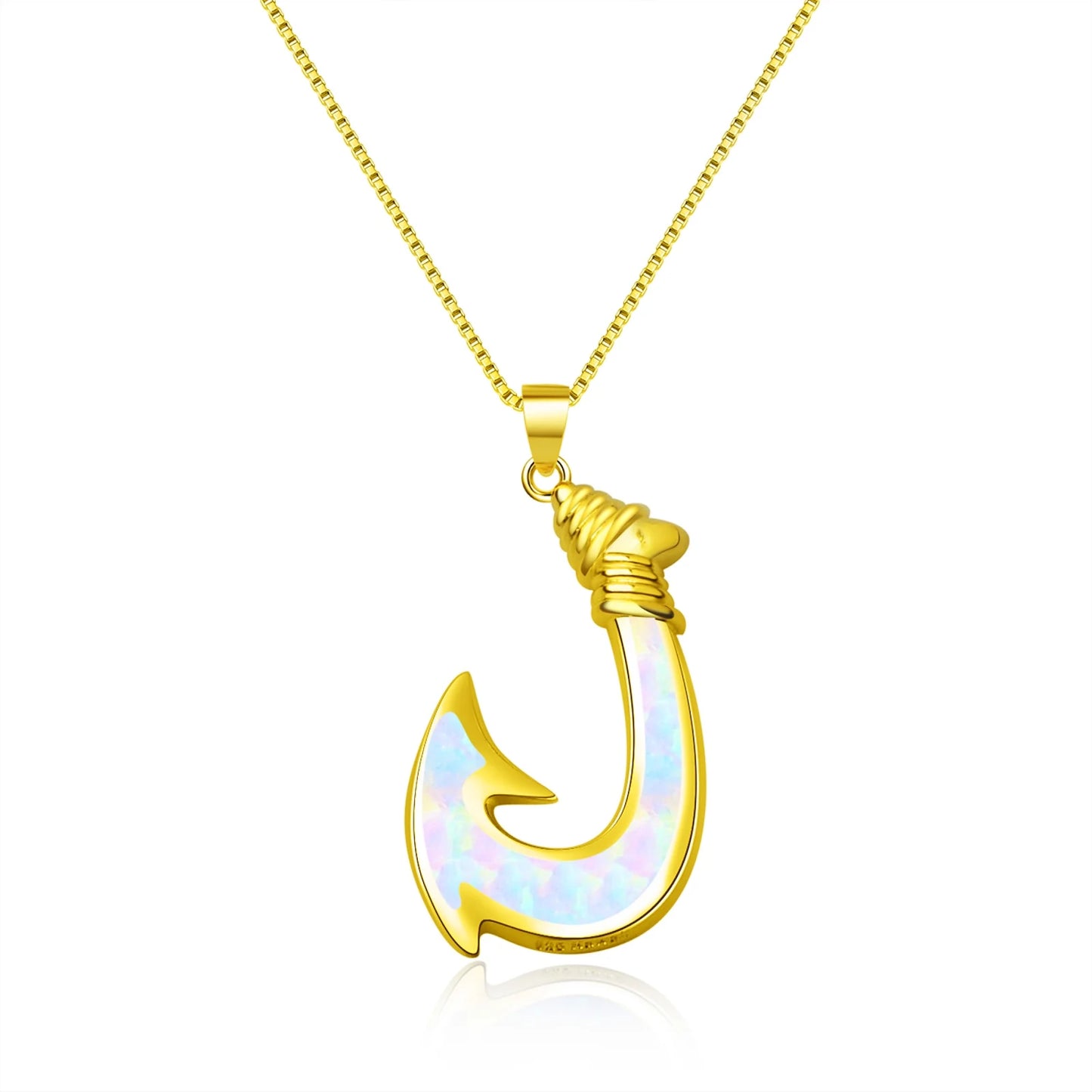 Fishing Hook Pendant Necklace Aobao Opal Inlaid Rope Detail Fashion Jewelry