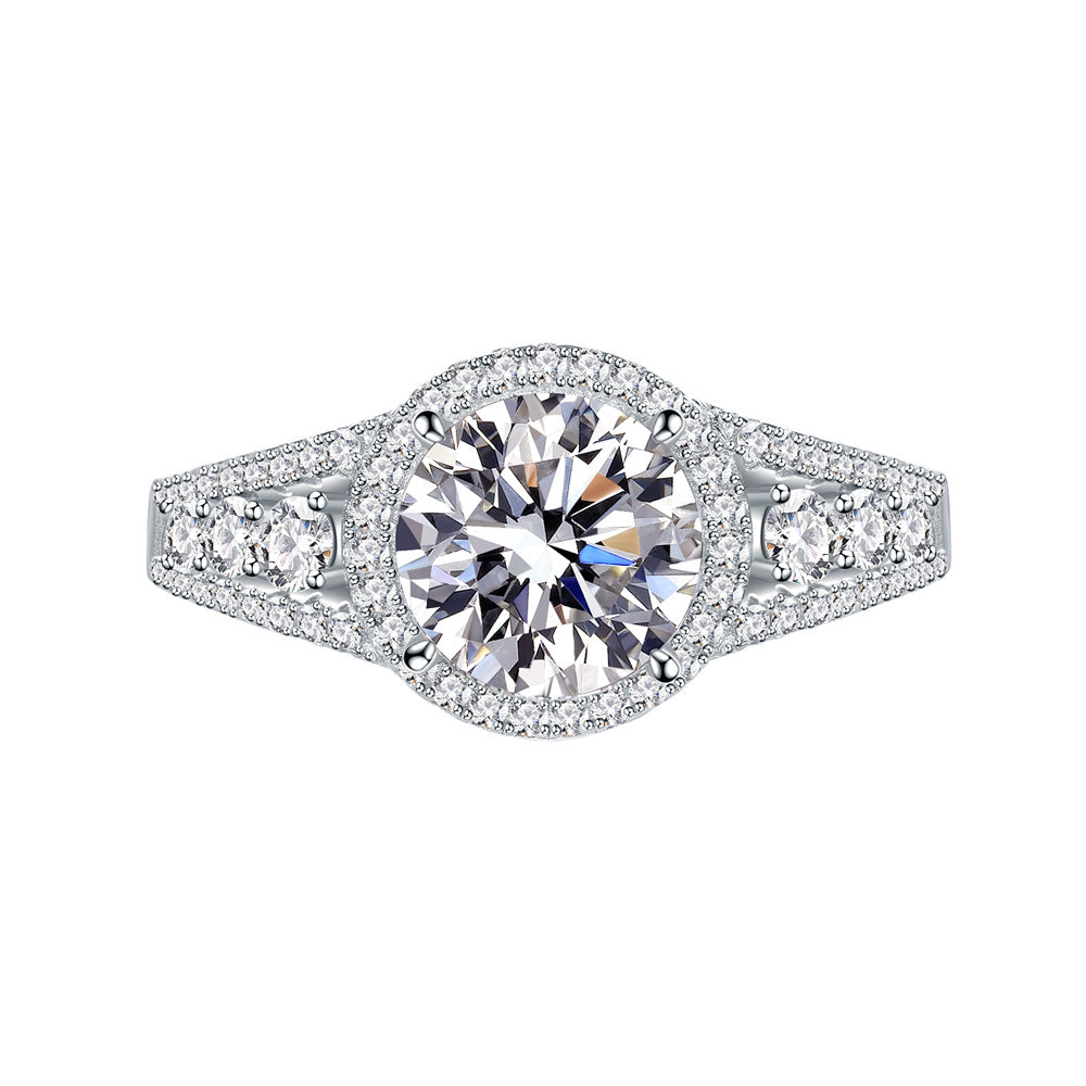 SILVERELLI Round 8mm Full Diamond Halo Ring | 925 Sterling Silver | 5A Zircon