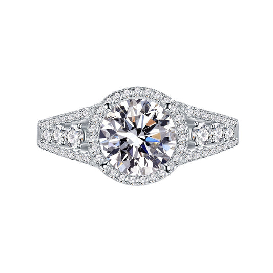 SILVERELLI Round 8mm Full Diamond Halo Ring | 925 Sterling Silver | 5A Zircon